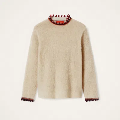 La Doublej Scalloped-trimmed Mohair Wool Sweater In Neutral