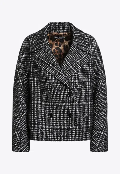 Dolce & Gabbana Short Double-breasted Checked Coat Dolce E Gabbana In Black