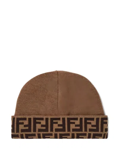 Fendi Kids Brown Wool Junior Hat In Brown