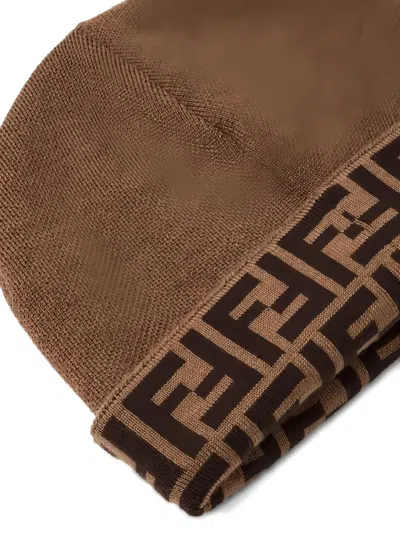 Fendi Kids Brown Wool Junior Hat In Brown