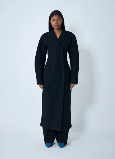 Jacquemus Womens Black Curvo Notch-lapels Wool Coat In Black