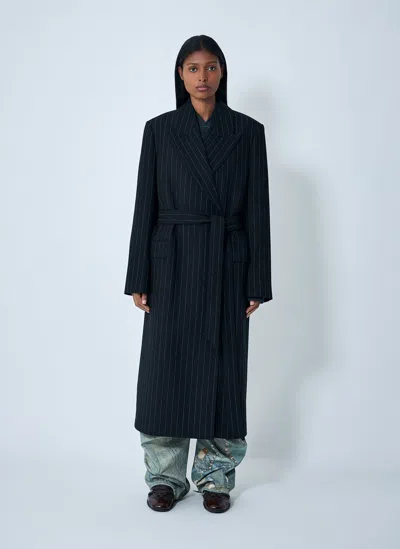 Acne Studios Women Belted Pinstripe Coat In Black