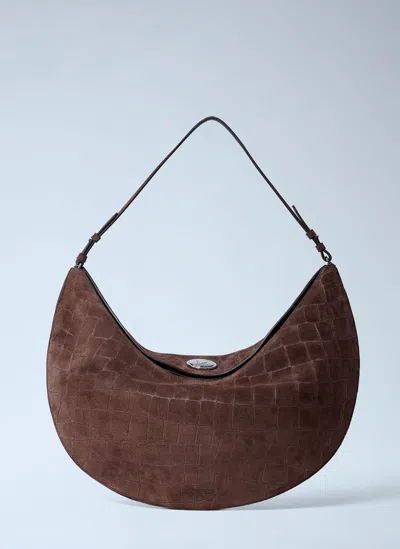 Jacquemus Le Calisso Rond Large Brown Shoulder Bag With Adjustable Strap And Embossed Crodocile Effect In Leat In Brown