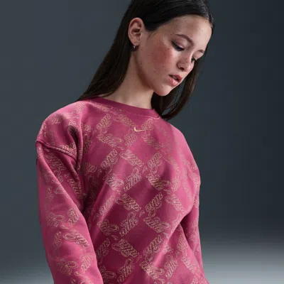 Nike Club Big Kid Girls Crew Neck Fleece Long Sleeve Sweatshirt In Pink