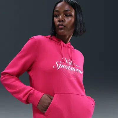 Nike Club Womens Long Sleeve Lined Fleece Active Hoodie In Pink