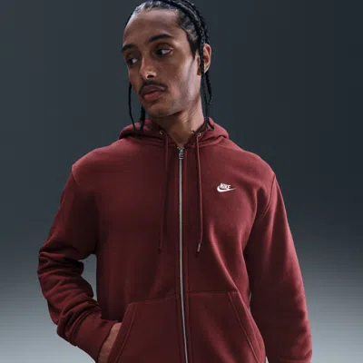 Nike Men's Club Full-zip Fleece Hoodie In Burgundy
