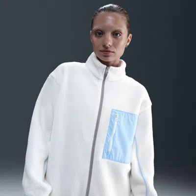 Nike Sherpa Logo Full Zip Jacket In White