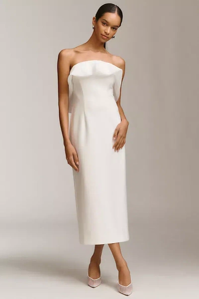 Bhldn Strapless Chiffon Ruffle Slim Midi Dress In White