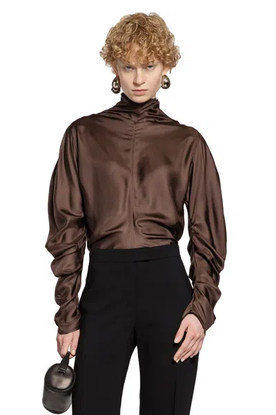 The Row Miles Draped Silk Blouse In Brown