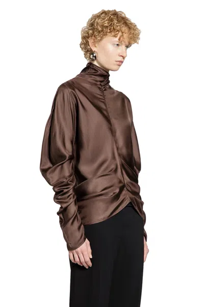 The Row Miles Draped Silk Blouse In Brown