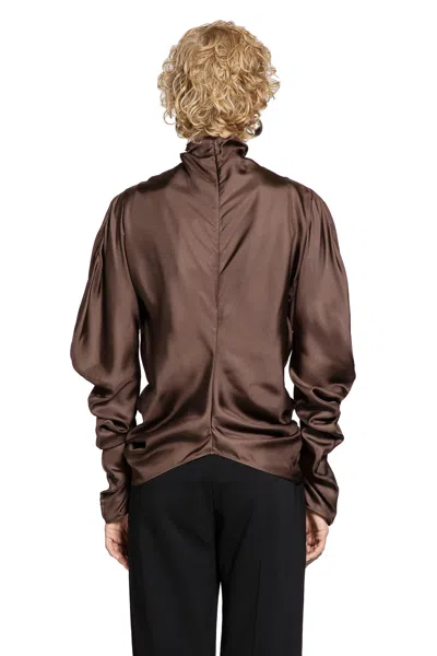 The Row Miles Draped Silk Blouse In Brown