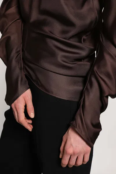 The Row Miles Draped Silk Blouse In Brown