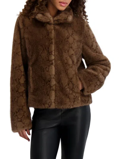 Karl Lagerfeld Women's Faux Leopard Fur Funnel Collar Jacket In Brown