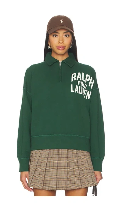 Polo Ralph Lauren Logo Fleece Quarter Zip In Green