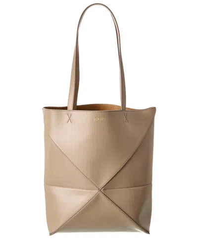 Loewe Puzzle Fold Medium Leather Tote In Brown