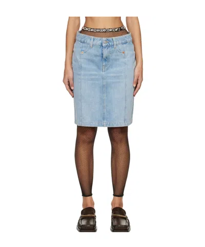 Martine Rose Blue Narrow Front Denim Miniskirt In Blue