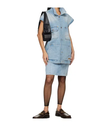 Martine Rose Blue Narrow Front Denim Miniskirt In Blue