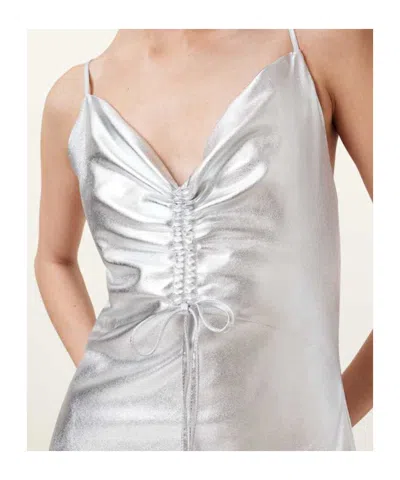 Allsaints Alexia V-neck Drawstring Midi Slip Dress In Silver