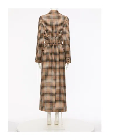 Valentino Double Breasted Houndstooth Wool Longline Coat In Brown
