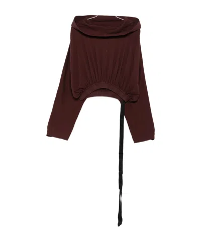 Rick Owens Drkshdw Hooded Cropped Tunic Drawstring Detail In Brown