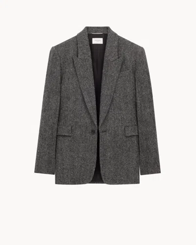 Saint Laurent Jacket In Brushed Herringbone Wool In Gray