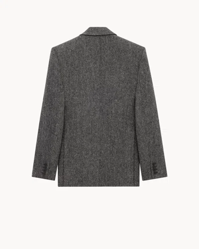 Saint Laurent Jacket In Brushed Herringbone Wool In Gray