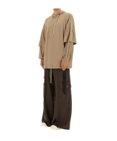 Rick Owens Drkshdw Oversized Hooded Sweater Drawstring Detail In Brown