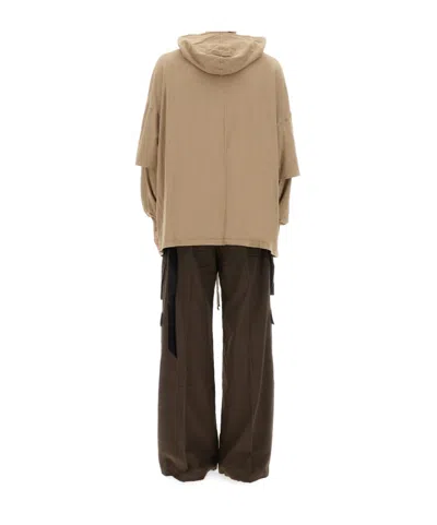 Rick Owens Drkshdw Oversized Hooded Sweater Drawstring Detail In Brown