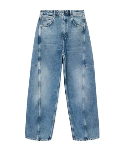 Allsaints Carter Mid Rise Barrel Jeans In Indigo In Blue
