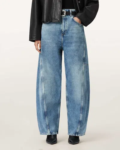 Allsaints Carter Mid Rise Barrel Jeans In Indigo In Blue