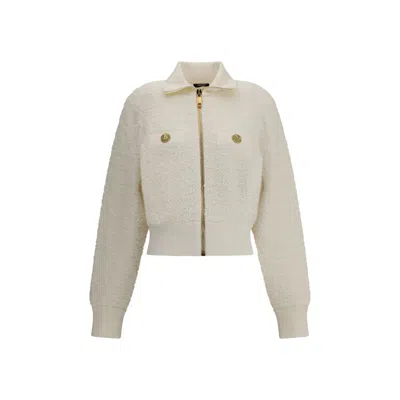 Balmain Batwing Zipped Tweed Bomber Jacket Clothing In White
