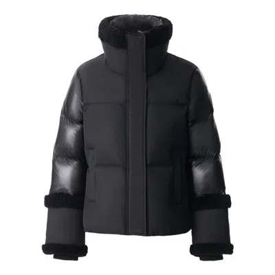 Mackage Lydana Down Jacket With Genuine Shearling Trim And Removable Bib In Black