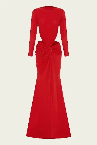 Alex Perry Long-sleeve Twist Gown Crepe Jersey In Red In Red