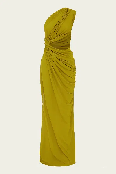 Alex Perry One-shoulder Draped Gown Crepe Jersey In Chartreuse In Green