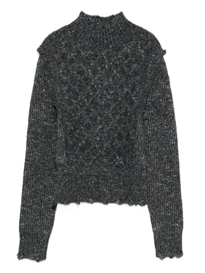 Pinko Textured Knit Sweater With High Neckline In Gray