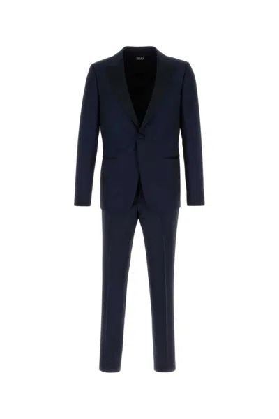 Zegna Navy Blue Single-breasted Suit In Blue