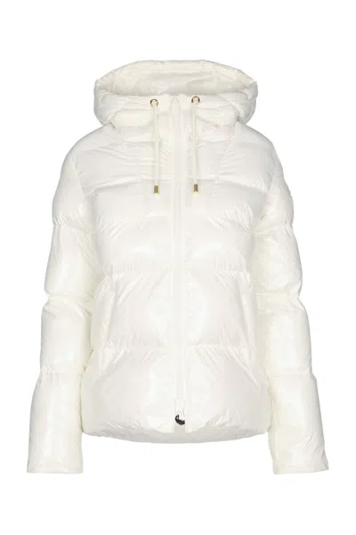 Pinko Quilted Coat Hood Drawstring Detail In White
