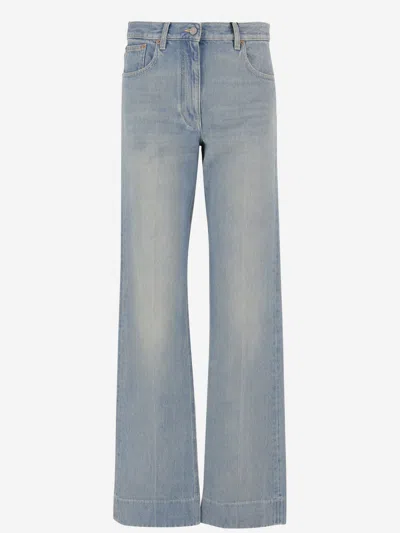 Valentino Straight Trousers With Pockets And Belt Loops In Blue