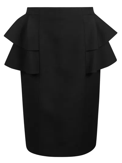 Valentino Black Skirt With Ruffles On The Sides In Black