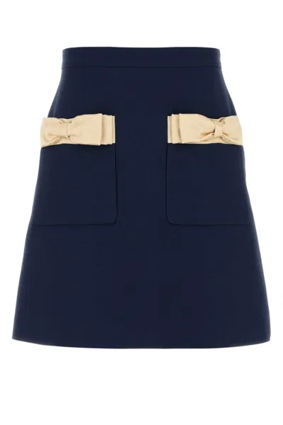 Valentino Wool Blend Skirt With Bow And Front Pockets In Blue