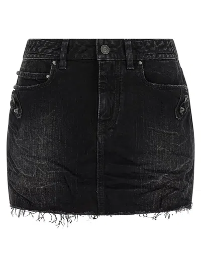Balenciaga Washed Black City Mini Denim Skirt In Black