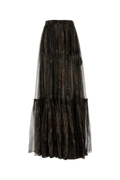 Saint Laurent Silk Blend Maxi Skirt With Sheer Overlay In Multi