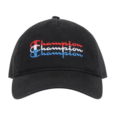 Champion Script Embroidery Adjustable Cap In Black