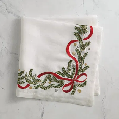 Frontgate Set Of 4 Merry & Bright Bow Napkins In White
