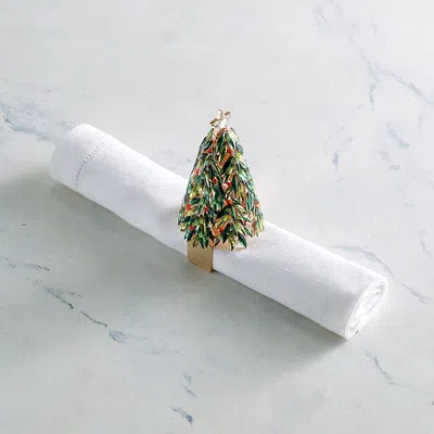 Frontgate Set Of 4 Merry & Bright Tree Napkin Rings In Green