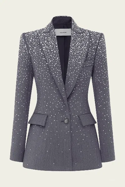 Alex Perry Single Breasted Fitted Blazer Crystal Suiting In Slate Grey In Gray