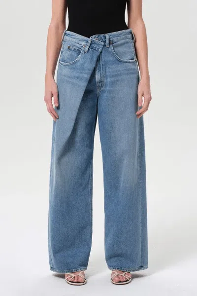 Agolde Wide-leg Light Blue Denim Jeans With Classic Five-pocket Design