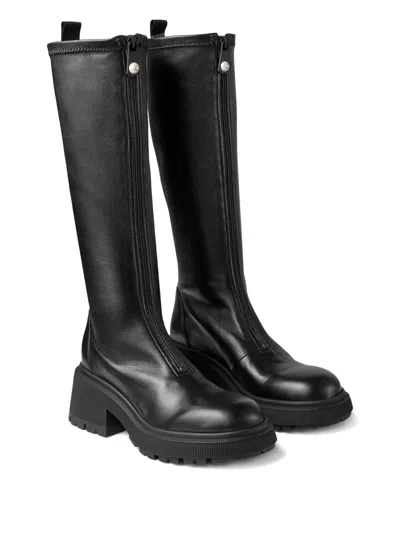 Jimmy Choo Lune Low Heels Boots In Black Leather In Black