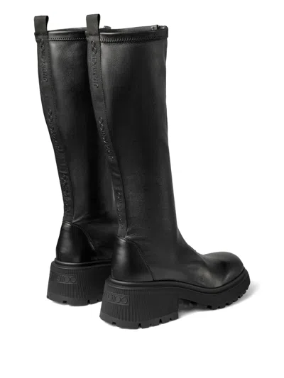 Jimmy Choo Lune Low Heels Boots In Black Leather In Black