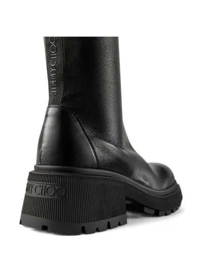 Jimmy Choo Lune Low Heels Boots In Black Leather In Black